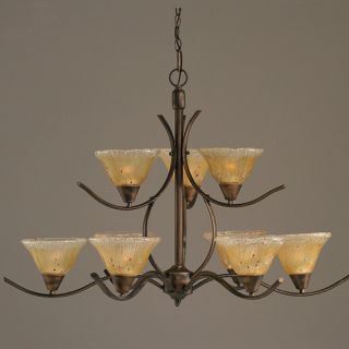 Swoop 9 Up Light Chandelier with Crystal Glass Shade