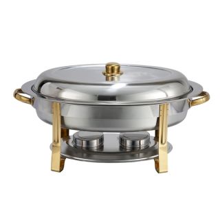 Winco 6 Quart Malibu Stainless Steel Oval Chafer with Gold Accents