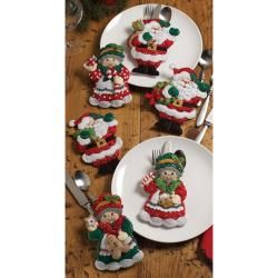 Santa & Mrs. Silverware Holders Felt Applique Kit 5X7 Set Of 6