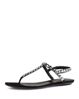 Gucci Mallory Crystal Embellished Suede Thong Sandal, Nero