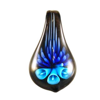 Murano Inspired Glass Lily Flower Teardrop Pendant  