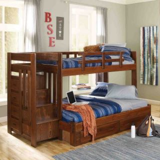 Woodcrest Heartland Twin over Full Bunk Bed with Stairs   Chocolate   DO NOT USE