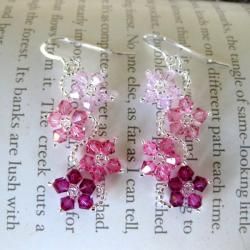 Sterling Silver Colorful Crystal Flower Earrings (USA)  
