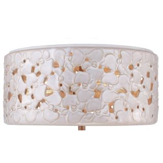 Azalia White Taupe Ceramic/ Beach Wood 3 light Flush Mount Fixture