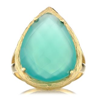 Goldtone Faceted Pear cut Green Onyx Cocktail Ring  