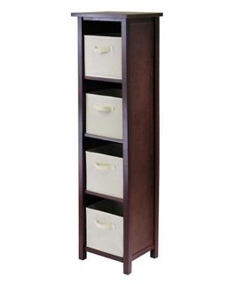 Winsome Verona 4 Section N Storage Shelf Bookcase with 4 Foldable Beige Color Fabric Baskets