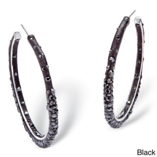 PalmBeach Jet Black or White Crystal Hoop Earrings Made with SWAROVSKI