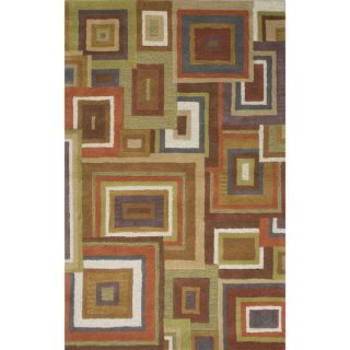 Hand tufted Geometric Pattern Red/ Green Area Rug (36 x 56)