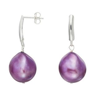 Pearlyta Sterling Silver Purple Baroque Pearl Earrings (13 14 mm)