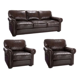 Brompton Cocoa Brown Italian Leather Oversize Sofa and Two Chairs