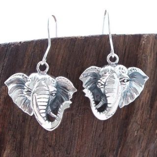 Safari Elephant Head Dangle .925 Silver Earrings (Thailand