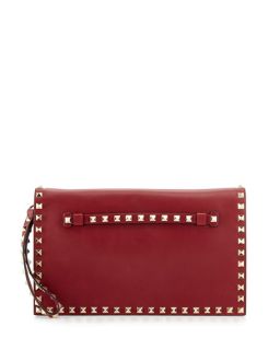 Valentino Rockstud Flap Wristlet Clutch Bag, Scarlet