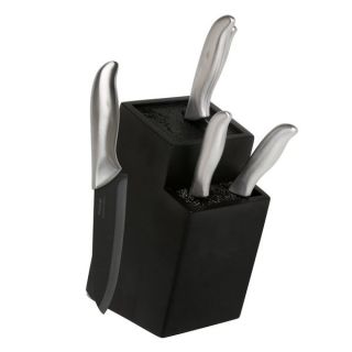 Melange 6 piece Steel Ceramic Knife Set/ 2 tier Black Wood Universal