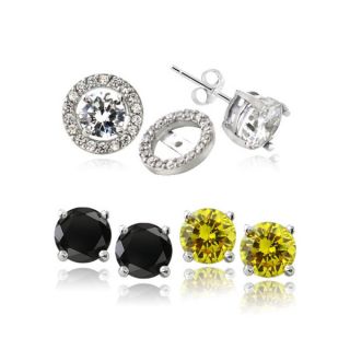ICZ Stonez Sterling Silver Black, Clear, and Yellow Cubic Zirconia
