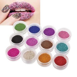 Zodaca 12 color Mini Beads Glitter Nail Art Design Set  