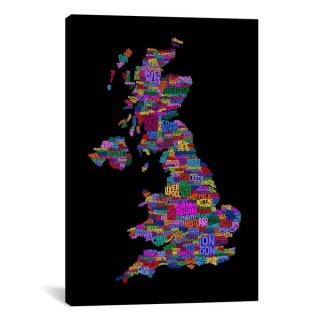 iCanvas Michael Thompsett Great Britain UK City Text Map (Black