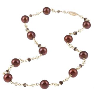 DaVonna 14k Gold Brown FW Pearl and Colored Quartz Link Necklace (10