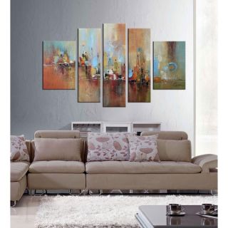 Hand painted Abstract532 5 piece Gallery wrapped Canvas Art Set