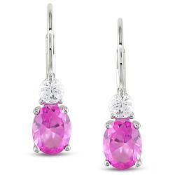 Miadora Sterling Silver Created Pink and White Sapphire Earrings