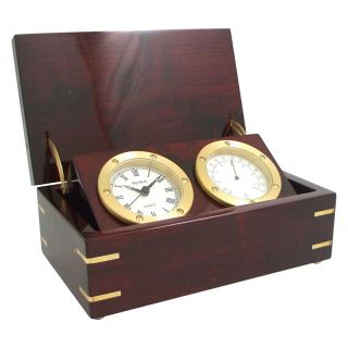 Bey Berk International Rosewood Desk Clock with Thermometer   Desktop Clocks