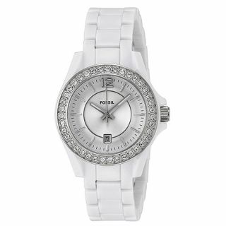 Fossil Womens Riley Three Hand White Resin Watch   15997699