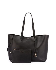 Saint Laurent Large East West Leather Shopper Bag, Black