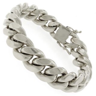 Rhodium plated Sterling Silver 15.5mm Solid Miami Cuban Link Bracelet
