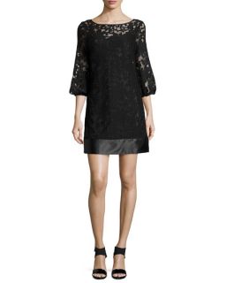 Laundry by Shelli Segal 3/4 Sleeve Embroidered Shift Dress, Black