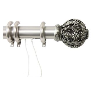 Rod Desyne Decorative Traverse Rod with Rings Lacey Finial   Satin Nickel   Curtain Rods and Hardware