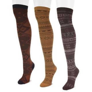 Muk Luks Womens Brown Microfiber Over the Knee Socks (3 Pairs