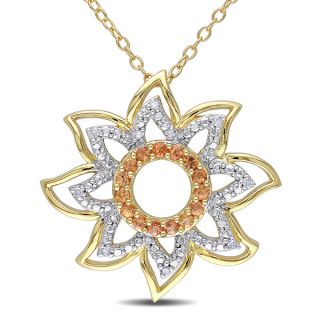 Miadora Yellow Plated Silver Yellow Sapphire and Diamond Accent Flower