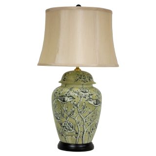 Oriental Furniture Jade Green Birds and Flowers Table Lamp   Table Lamps