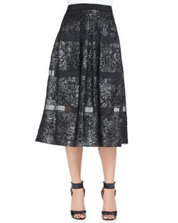 Rebecca Taylor Foiled/Sheer Stripe A Line Midi Skirt