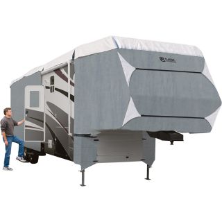 Classic Accessories OverDrive PolyPro 3 Deluxe Extra-Tall 5th Wheel Cover — Gray and White, Fits 33ft.L-37ft.L x 140in.H Trailers, Model# 75963  RV   Camper Covers