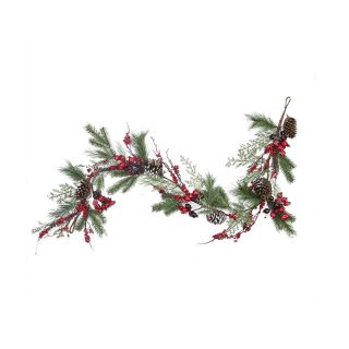 Tori Home Flocked and Iced Pine Cone and Red Berry Unlit Artificial