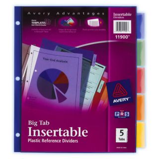 Avery 5 Count Assorted Colors Big Tab Insertable Plastic Reference