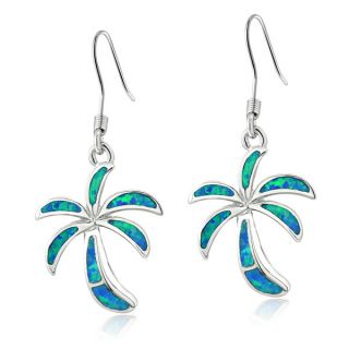 Glitzy Rocks Sterling Silver Created Blue Opal Palm Tree Earrings