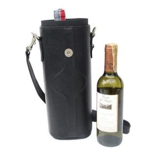 Piel Leather Black Single Deluxe Wine Tote Carrier   16565823