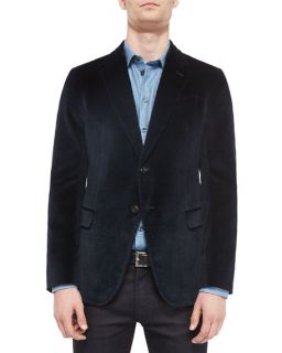 Armani Collezioni Textured Velvet Two Button Jacket, Turquoise