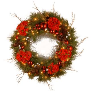 National Tree Co. Decorative Pre Lit 24 Hydrangea Wreath with 50