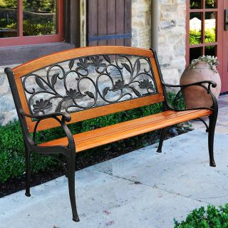 Innova Garden Leaves Wood & Metal Bench   Outdoor Benches