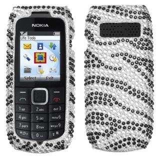 INSTEN Black/ Zebra Skin/ Diamante Phone Case Cover for Nokia 1616