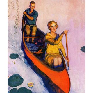 Couple Paddling Canoe by McClelland Barclay Painting Print on Canvas
