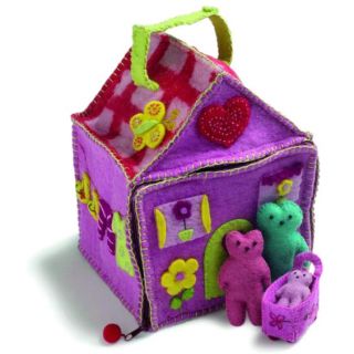 Childrens Purple Felted Wool Doll House with Three Bears (Denmark