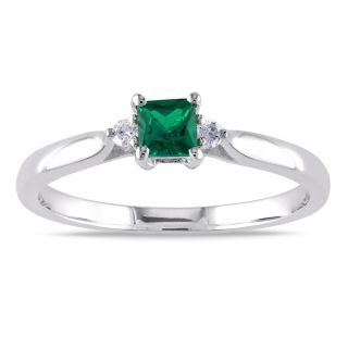 Miadora Sterling Silver Created Emerald, White Sapphire and Diamond