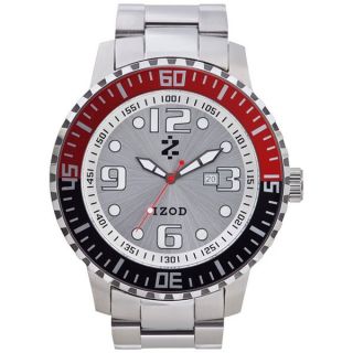Izod Mens Silver Dial Black and Red Silver Satin Quartz Watch