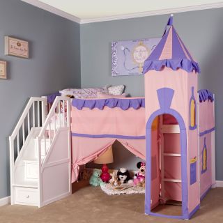 NE Kids Schoolhouse Princess Loft Bed with Stairs   Bunk Beds & Loft Beds