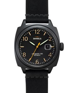 Shinola 40mm Brakeman Leather Strap Watch, Black/Black