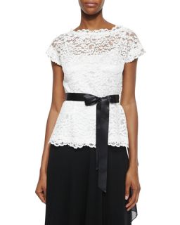Rickie Freeman for Teri Jon Short Sleeve Belted Lace Top
