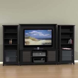 Megalak Finition Tuxedo 58 in. TV Console with Back Panel and Curio Cabinets   Black